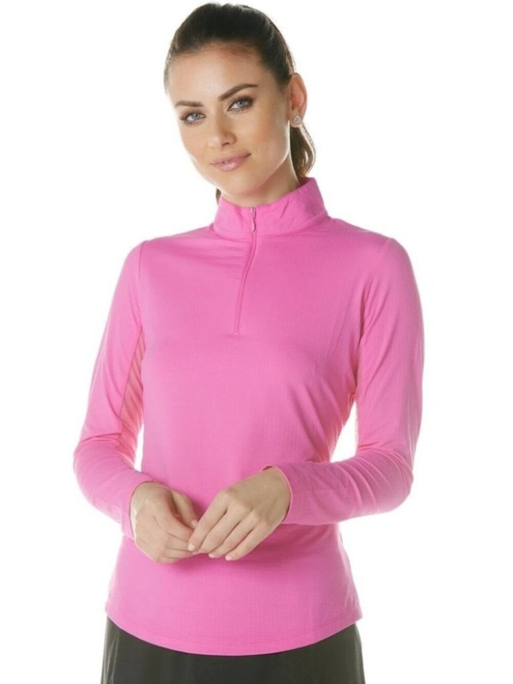 Women's Pink Quarter-Zip Mock Neck Top